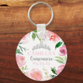 ピンクかわいらしフローラキンセアニラシルバーティアラパーティー キーホルダー (正面)