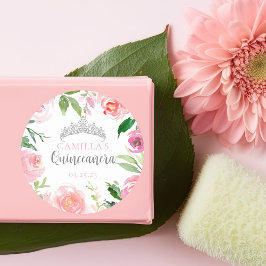 ピンクかわいらしフローラキンセアニラシルバーティアラパーティー ラウンドシール