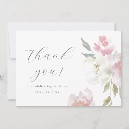 ピンクかわいらしフローラキンセアニラ写真ありがとう 招待状 (正面)