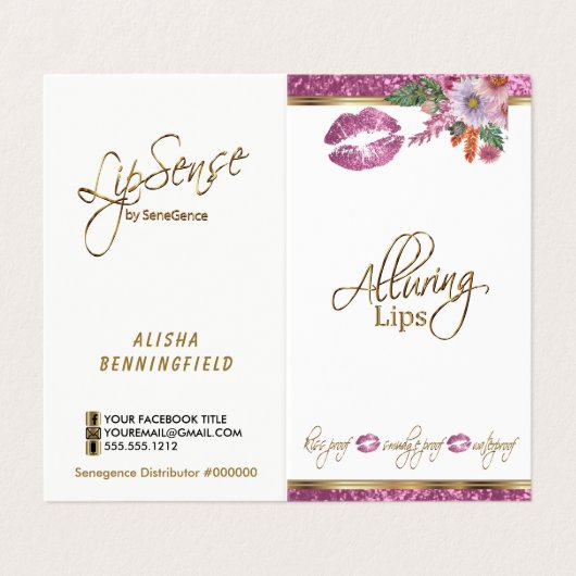 ピンクかわいらしフローラグリッターリッププライスとサービス 名刺 (外部フラット)