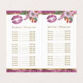 ピンクかわいらしフローラグリッターリッププライスとサービス 名刺 (内部フラット)