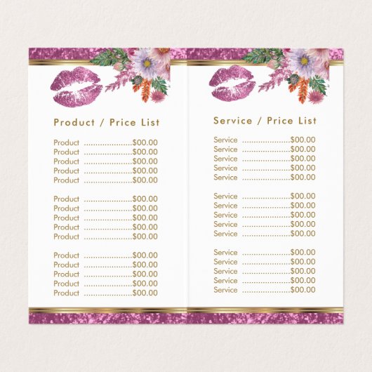 ピンクかわいらしフローラグリッターリッププライスとサービス 名刺 (内部フラット)