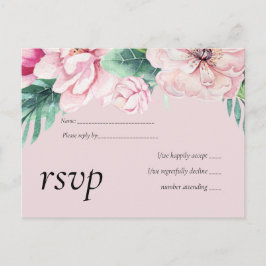 ピンクかわいらしフローラグ葉リーズ結婚予算 インビテーションポストカード