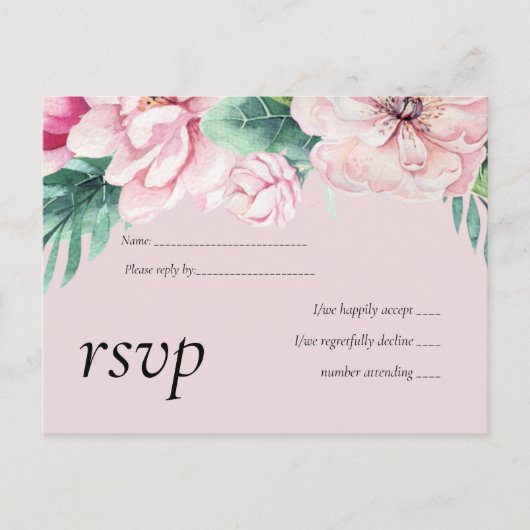 ピンクかわいらしフローラグ葉リーズ結婚予算 インビテーションポストカード (正面)