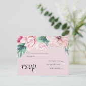 ピンクかわいらしフローラグ葉リーズ結婚予算 インビテーションポストカード (スタンド正面)