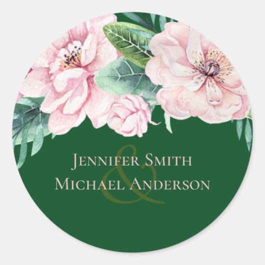 ピンクかわいらしフローラグ葉リーズ結婚予算 ラウンドシール (正面)