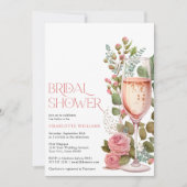 ピンクかわいらしフローラシャンパンガラスブライダルシャワー 招待状 (正面)