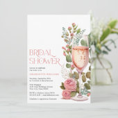 ピンクかわいらしフローラシャンパンガラスブライダルシャワー 招待状 (スタンド正面)