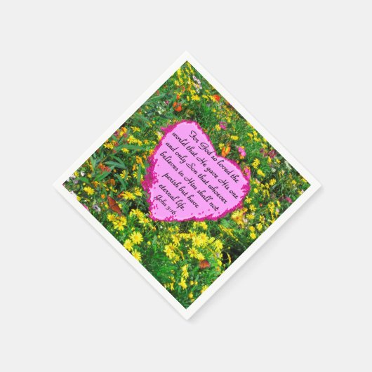 ピンクかわいらしフローラジョン3:16フォトデザイン スタンダードカクテルナプキン (角)