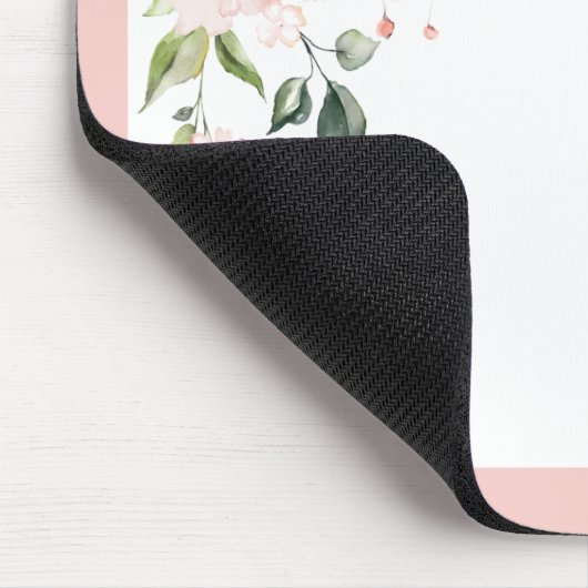 ピンクかわいらしフローラスクリプトモノグラムイニシャル名 マウスパッド (コーナー)