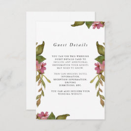 ピンクかわいらしフローラス結婚ゲスト詳細 エンクロージャーカード