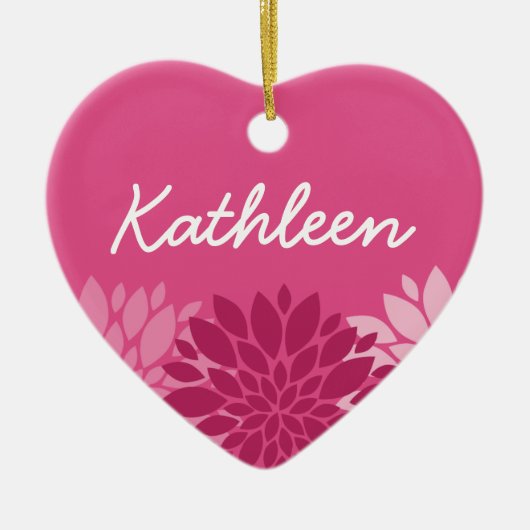 ピンクかわいらしフローラトリオ（名前あり） セラミックオーナメント (正面)