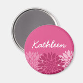 ピンクかわいらしフローラトリオ(名前あり) マグネット (正面/裏面)