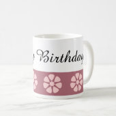 ピンクかわいらしフローラハッピーバースデー コーヒーマグカップ (正面右)