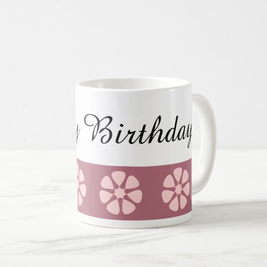 ピンクかわいらしフローラハッピーバースデー コーヒーマグカップ (正面右)