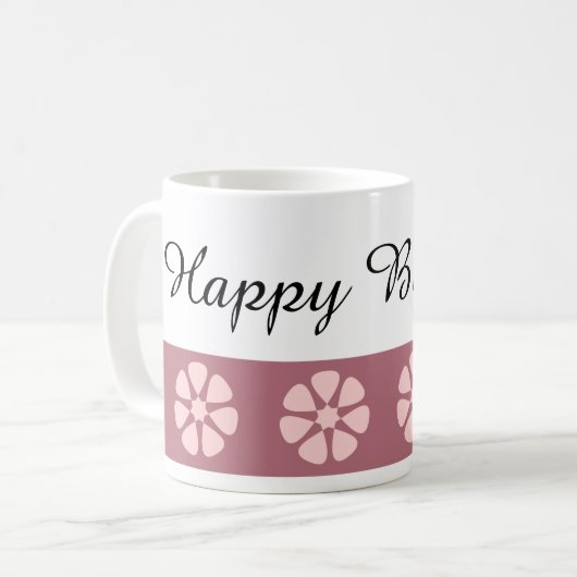 ピンクかわいらしフローラハッピーバースデー コーヒーマグカップ (正面左)