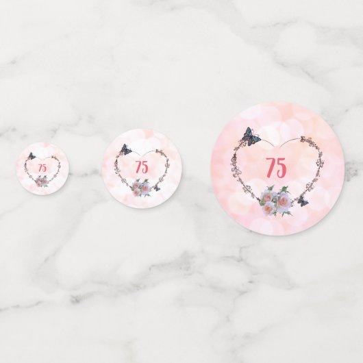 ピンクかわいらしフローラハッピー75th誕生日デザイン コンフェッティ (裏面)