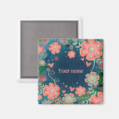 ピンクかわいらしフローラハートカスタマイズの感光 マグネット (正面/裏面)