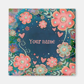 ピンクかわいらしフローラハートカスタマイズの感光 マグネット (正面)