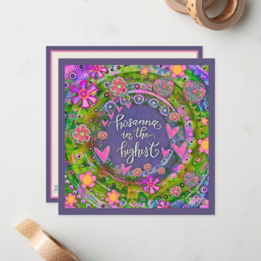 ピンクかわいらしフローラハートホサンナイースター ノートカード (正面/裏面インサイチュ)