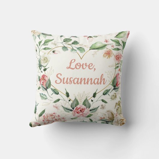 ピンクかわいらしフローラハート母の日 クッション (裏面)