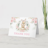 ピンクかわいらしフローラバニーラビットベビーガール折りたたみ サンキューカード (正面)