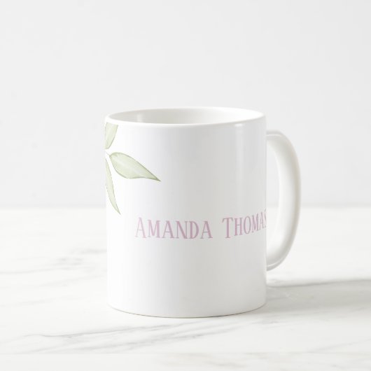 ピンクかわいらしフローラバラシンプルミニマリストフラワー コーヒーマグカップ (正面右)