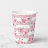 ピンクかわいらしフローラバラピンクストライプ水色 紙コップ (裏面)