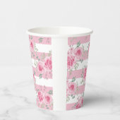 ピンクかわいらしフローラバラピンクストライプ水色 紙コップ (左)