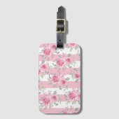 ピンクかわいらしフローラバラピンクストライプ色 ラゲッジタグ (正面縦)