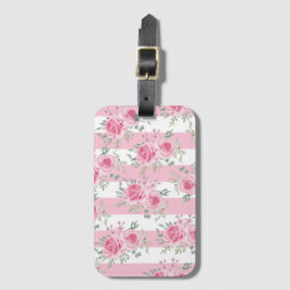 ピンクかわいらしフローラバラピンクストライプ色 ラゲッジタグ