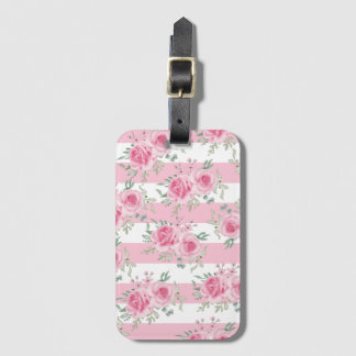 ピンクかわいらしフローラバラピンクストライプ色 ラゲッジタグ