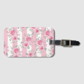 ピンクかわいらしフローラバラピンクストライプ色 ラゲッジタグ (正面横)