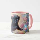 ピンクかわいらしフローラパグコーヒーマグ マグカップ (正面右)