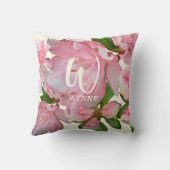 ピンクかわいらしフローラフォトアイボリーモノグラム名 クッション (裏面)