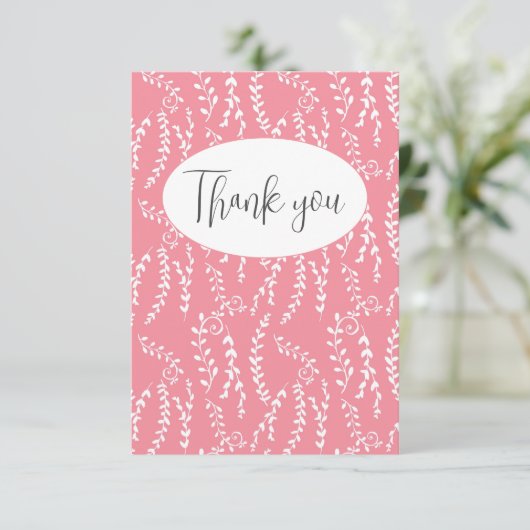 ピンクかわいらしフローラフラットサンキューカード サンキューカード (スタンド正面)