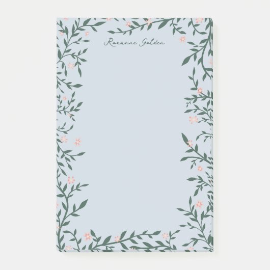 ピンクかわいらしフローラフレーム名前をカスタムするメモ帳 ポストイット (正面)