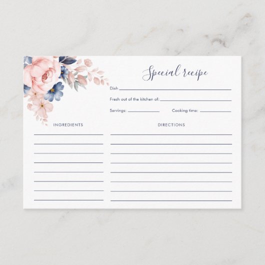 ピンクかわいらしフローラブライダルシャワーレシピ エンクロージャーカード (正面)