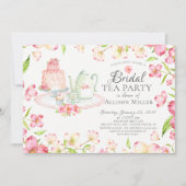 ピンクかわいらしフローラブライダルティーパーティの招待状 招待状 (正面)
