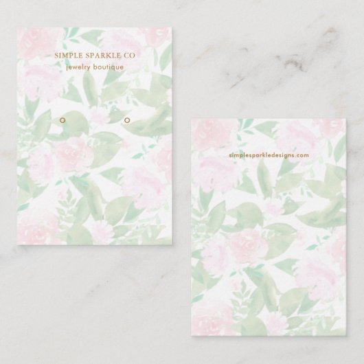 ピンクかわいらしフローラプリントイヤリング表示カード 名刺 (正面/裏面)