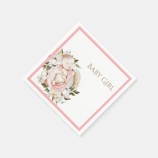 ピンクかわいらしフローラベビーガール赤ちゃんシャワー スタンダードカクテルナプキン (角)
