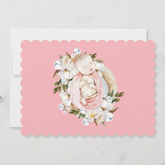 ピンクかわいらしフローラベビーガール赤ちゃんシャワー 招待状 (裏面)