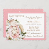 ピンクかわいらしフローラベビーガール赤ちゃんシャワー 招待状 (正面/裏面)