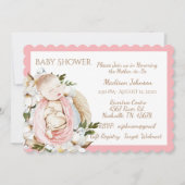 ピンクかわいらしフローラベビーガール赤ちゃんシャワー 招待状 (正面)