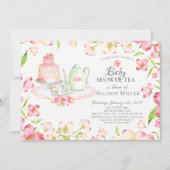 ピンクかわいらしフローラベビーティーパーティの招待状 招待状 (正面)