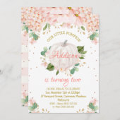 ピンクかわいらしフローラホワイトカボチャ誕生日 招待状 (正面/裏面)