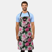 ピンクかわいらしフローラボーホ緑のパターン エプロン (着用した状態)