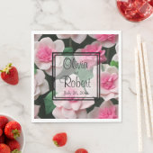 ピンクかわいらしフローラボーホ緑のパターン スタンダードランチョンナプキン (インサイチュ)