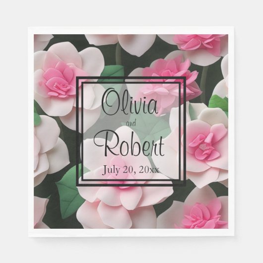 ピンクかわいらしフローラボーホ緑のパターン スタンダードランチョンナプキン (正面)