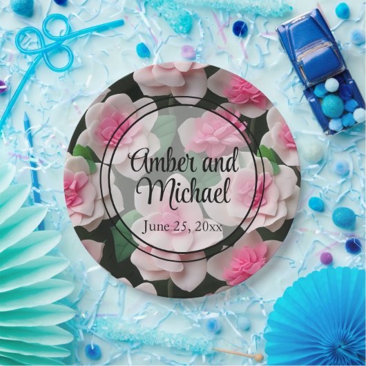 ピンクかわいらしフローラボーホ緑のパターン ペーパープレート (パーティー)